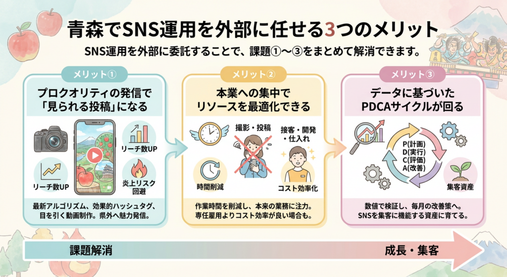 青森でSNS運用を外部に任せることで得られる3つのメリット
