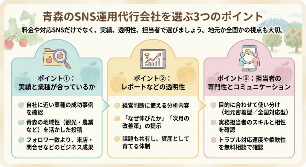 青森のSNS運用代行会社を選ぶ3つのポイント