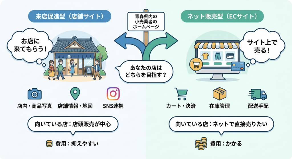 青森県内の小売業者のホームページで狙う2つのゴール(集客サイト/ECサイト)