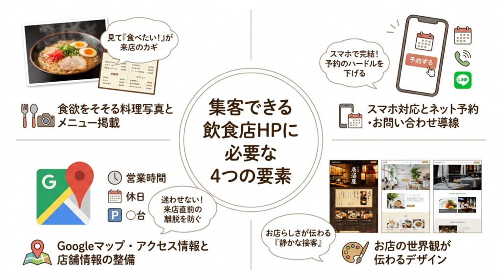 集客できる飲食店ホームページに必要な4つの要素