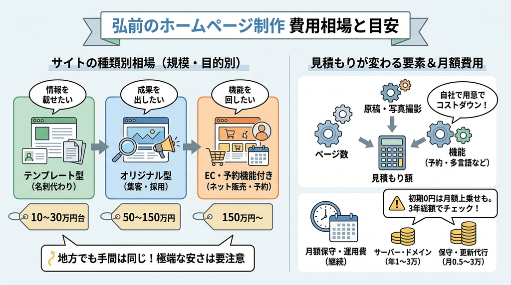 弘前のホームページ制作の費用相場は?規模・目的別の目安