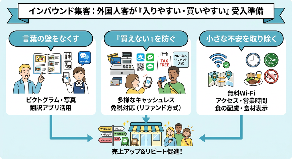 【インバウンド集客】外国人客が「入りやすい・買いやすい」お店にする受入準備