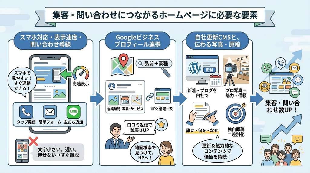 集客・問い合わせにつながるホームページに必要な要素